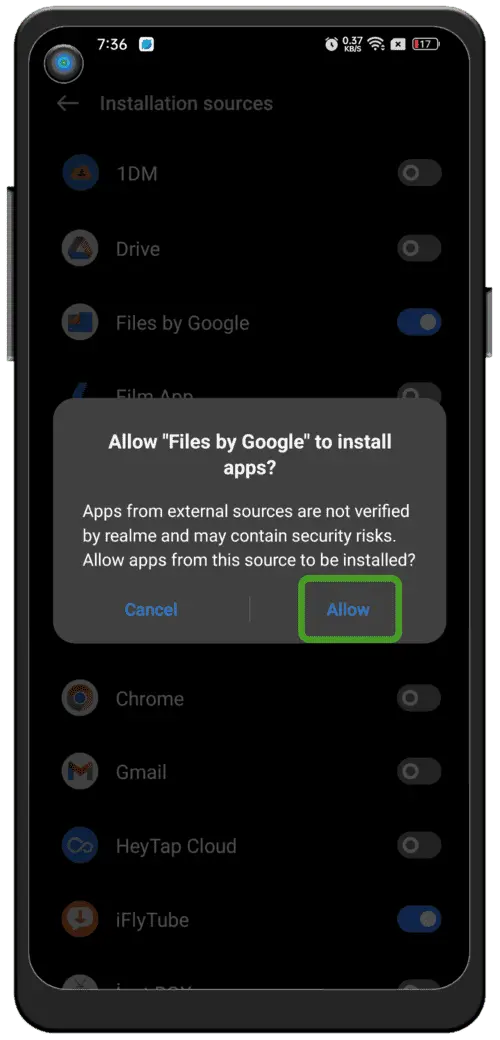 نامعلوم ذرائع کی اجازت دیں